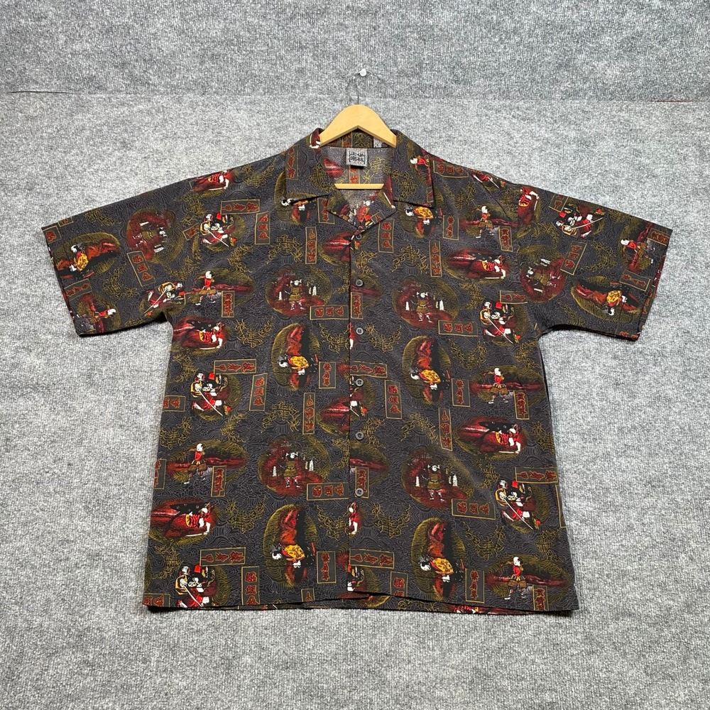 Authentic Shaolin Mens Samurai Warrior Graphic Shirt Black Red L Korea Harajuku